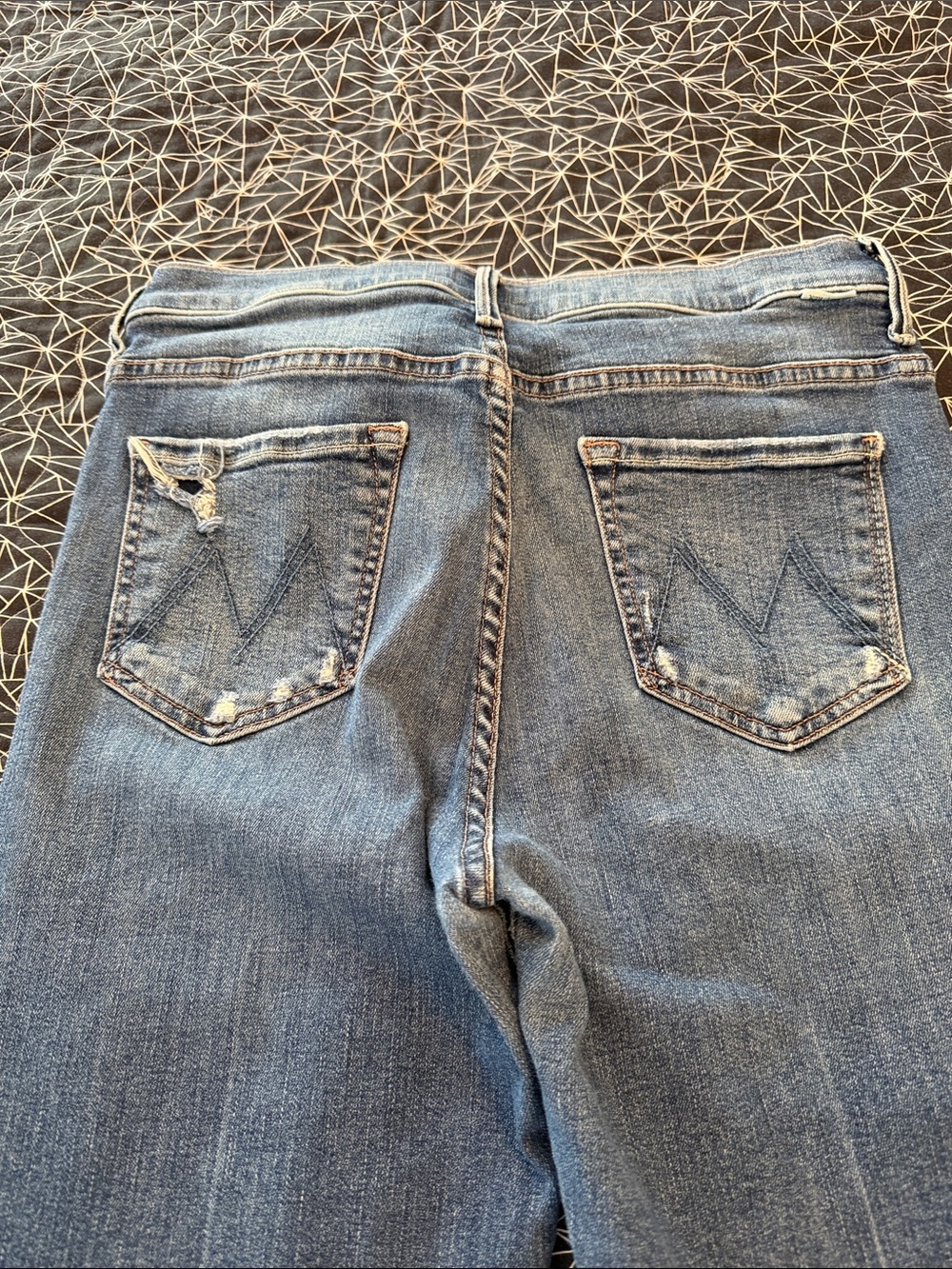 MOTHER Distressed Mid Blue Flare Jeans - Picture 7 of 8